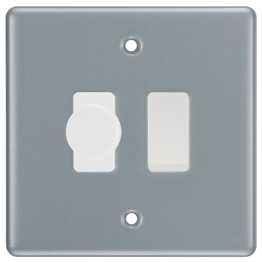 BG Metal Clad 2 Gang Light Switch 1x LED Dimmer 1x 2 Way Custom Switch