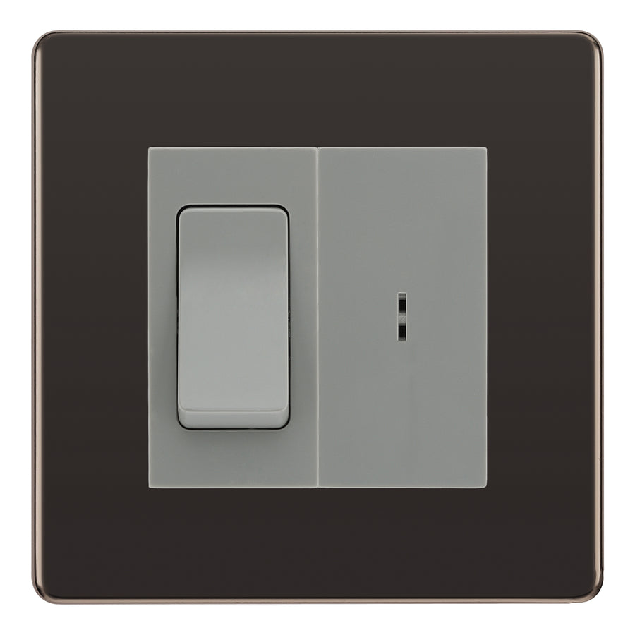 BG Screwless Black Nickel 20A Secret Key Switch with 20A Double Pole Switch - Grey Insert