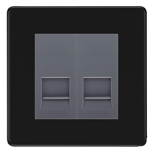 BG Screwless Matt Black Double IDC Secondary Telephone Socket - Grey Insert