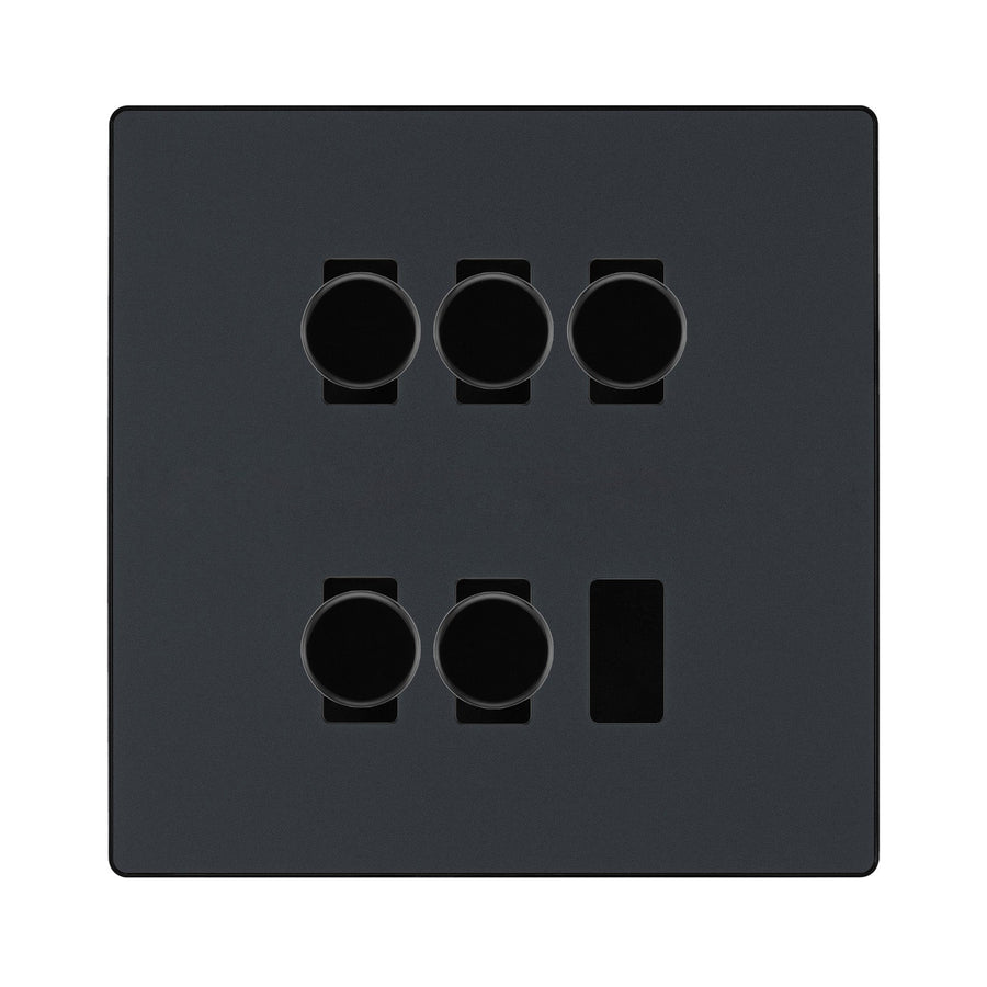 BG Evolve Matt Grey 5 Gang Trailing Edge LED Dimmer Light Switch 2 Way Custom Switch