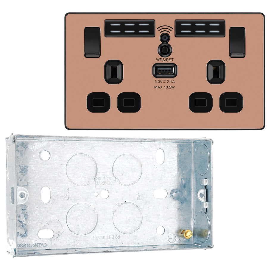 BG Evolve Polished Copper Double USB Socket with WiFi Extender PCDCP22UWRB with 25mm Steel Back Box