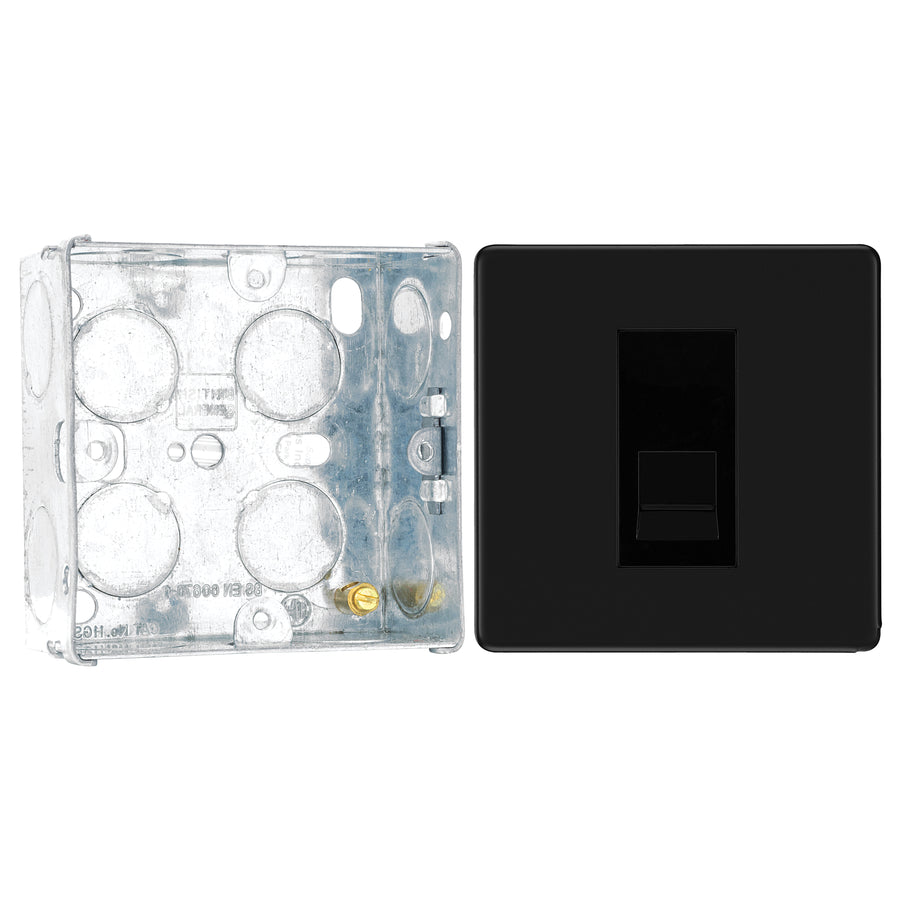 BG Screwless Matt Black Single Master Telephone Socket FFBBTM1 with 35mm Steel Back Box