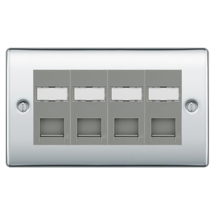 BG Nexus Polished Chrome 4 Gang RJ45 CAT6 Data Socket Grey Inserts