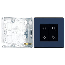 BG Evolve Matt Blue 2 Gang 200W Trailing Edge Secondary Touch Dimmer PCDDBTDS2B with 25mm Steel Back Box