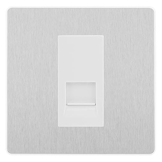 BG Evolve Brushed Steel Single RJ11 Telephone Socket PCDBSRJ111 - White Insert