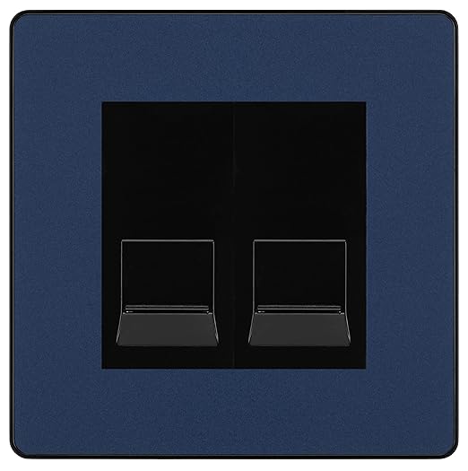 BG Evolve Matt Blue Double RJ11 Telephone Socket PCDDBRJ112 - Black Insert