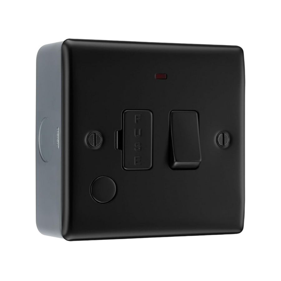 BG Nexus Matt Black 13A Flex Outlet Neon Switched Fused Connection Unit & Surface Pattress Back Box