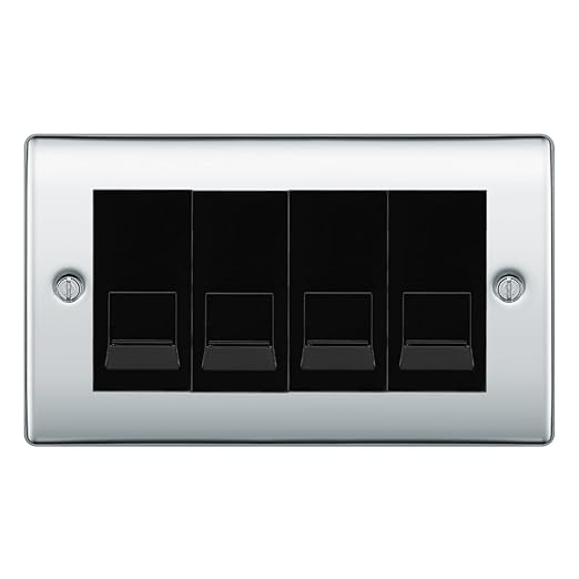 BG Nexus Polished Chrome 4 Gang RJ11 Telephone Socket Euro Module - Black Insert