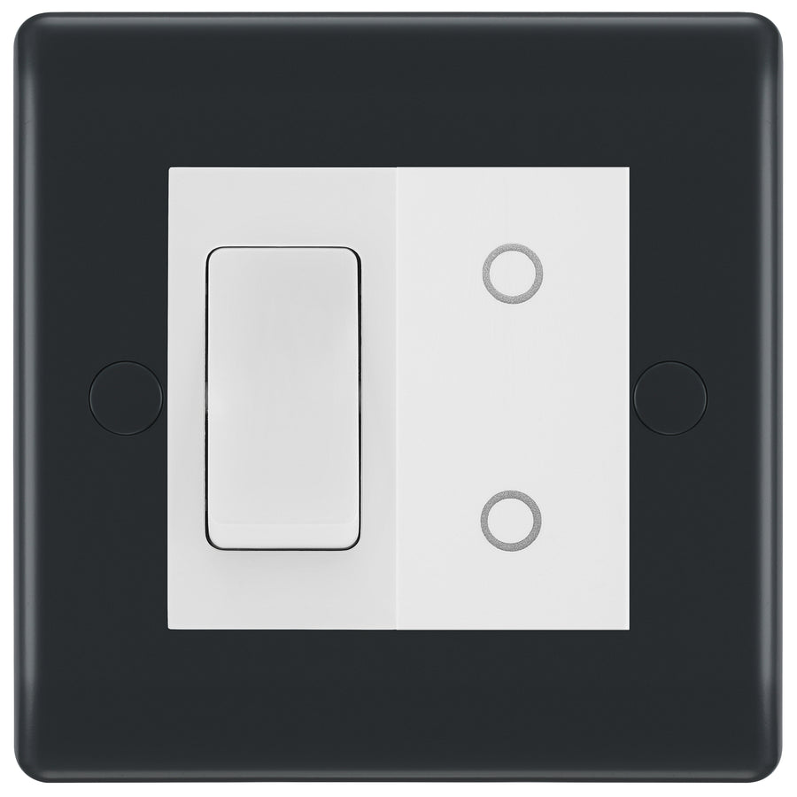 BG Part M 2 Gang Light Switch 1x 2 Way + 1x Master Touch Dimmer Graphite - White Insert