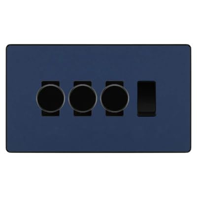 BG Evolve Matt Blue 4 Gang Switch 3x Trailing Edge LED Dimmer 1x Intermediate Custom Grid Switch