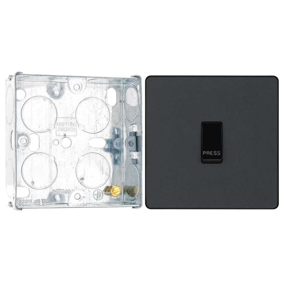 BG Evolve Matt Grey 10AX 1 Way Press Switch PCDMG14B with 25mm Steel Back Box