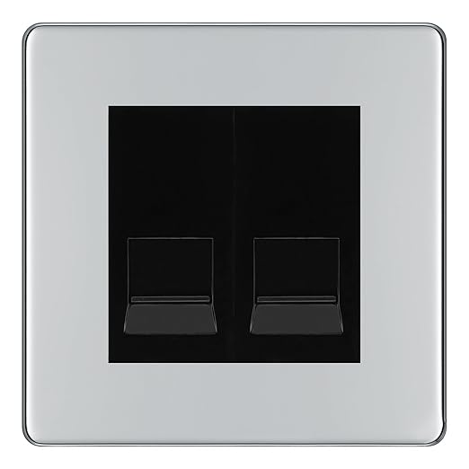 BG Screwless Polished Chrome Double IDC Secondary Telephone Socket - Black Insert