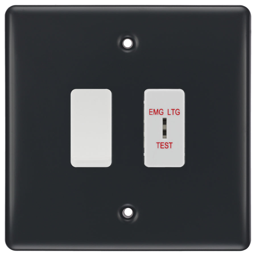 BG Part M 2 Gang EMG LTG Test Key Switch with 2 Way Single Pole Switch