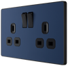 PCDDB22B Side - This Evolve Matt Blue 13A double switched socket from British General has been designed with angled in line colour coded terminals and backed out captive screws for ease of installation, and fits a 25mm back box making it an ideal retro-fit replacement for existing sockets.