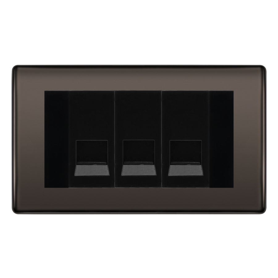 BG Nexus Black Nickel 3 Gang Master Telephone Socket, Screw Terminal - Black Insert