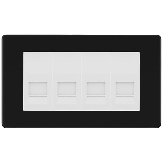 BG Screwless Matt Black 4 Gang IDC Secondary Telephone Socket - White Insert