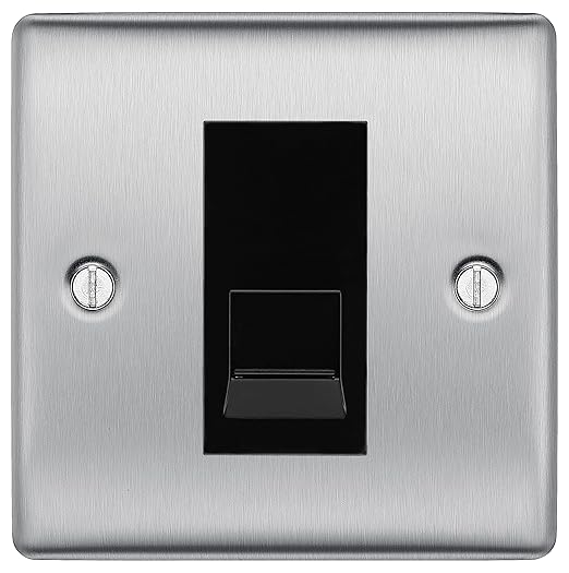 BG Nexus Brushed Steel Single RJ11 Telephone Socket NBSRJ111 - Black Insert