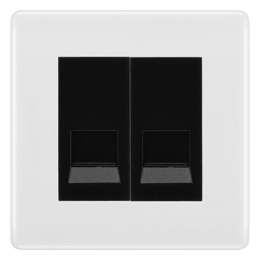 BG White Moulded Double Secondary Telephone Socket, Screw Terminal - Black Insert