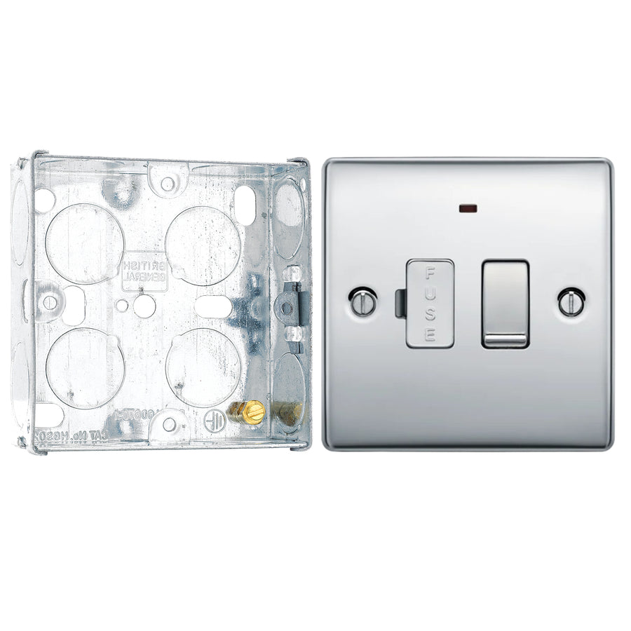 BG Nexus Metal Polished Chrome 13A Neon Fused Connection Switched NPC52 with 25mm Steel Back Box