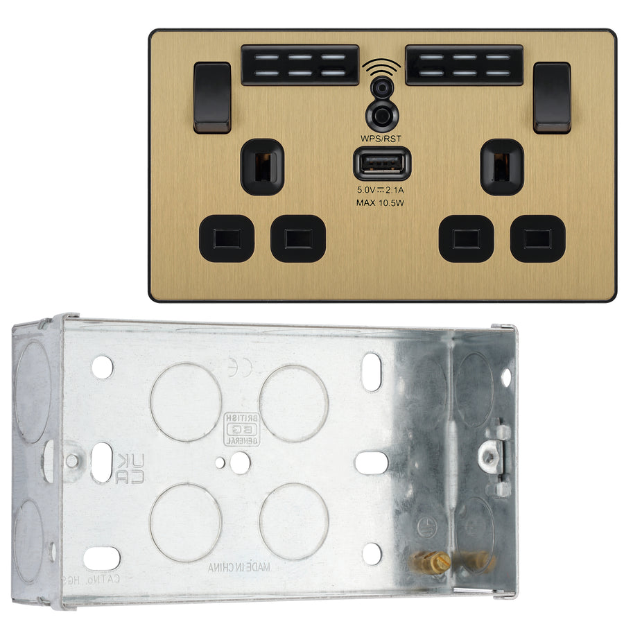 BG Evolve Double USB Socket with WiFi Extender PCDSB22UWRB with 35mm Steel Back Box