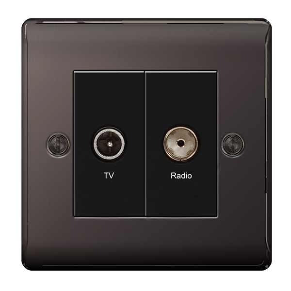 BG NBN66 Nexus Metal Black Nickel 2 Gang 1x TV 1x FM Diplex Socket Outlet