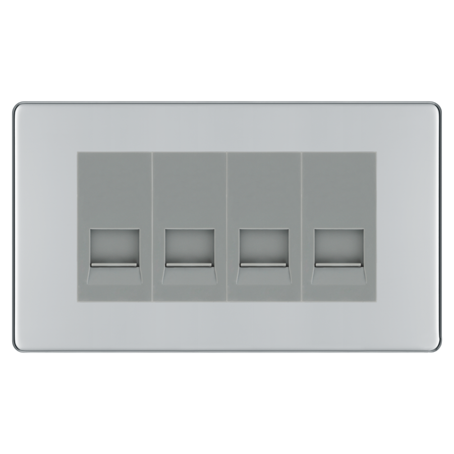 BG Screwless Polished Chrome 4 Gang Secondary Telephone Socket, Screw Terminal - Grey Insert