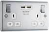 NPC22U3W Front - This 13A double power socket from British General comes with two USB charging ports, allowing you to plug in an electrical device and charge mobile devices simultaneously without having to sacrifice a power socket.