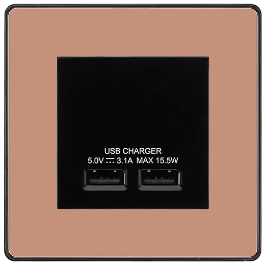 BG Evolve Polished Copper Dual USB Charger 3.1A Output Socket - Black Insert