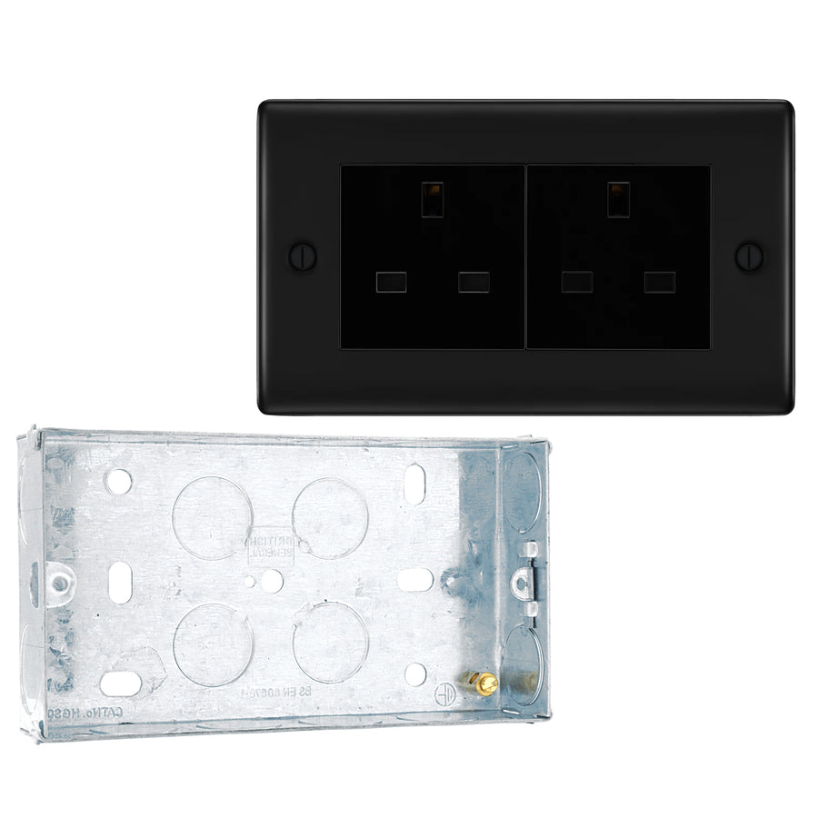 BG Nexus Matt Black Single 13A Socket Unswitched NFB24B with 25mm Steel Back Box