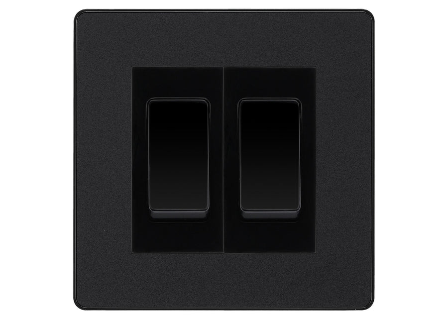 BG Evolve Matt Black 2 Gang Intermediate Light Switch Custom Grid – Black Insert