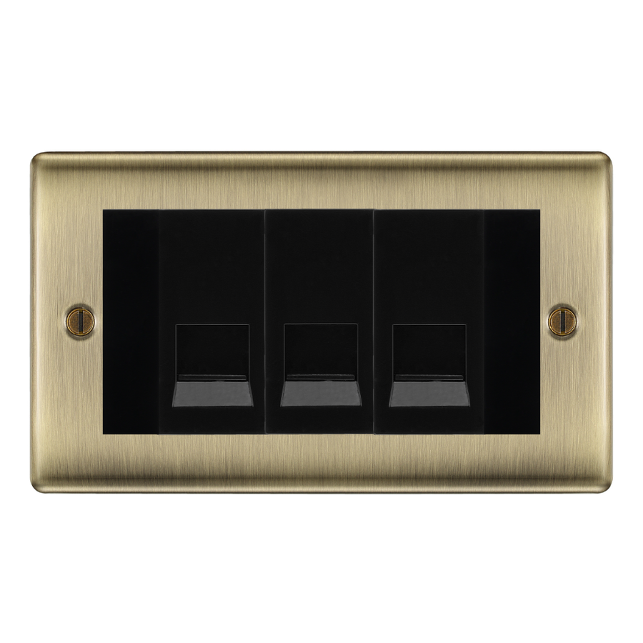 BG Nexus Antique Brass 3 Gang Secondary Telephone Socket, Screw Terminal - Black Insert