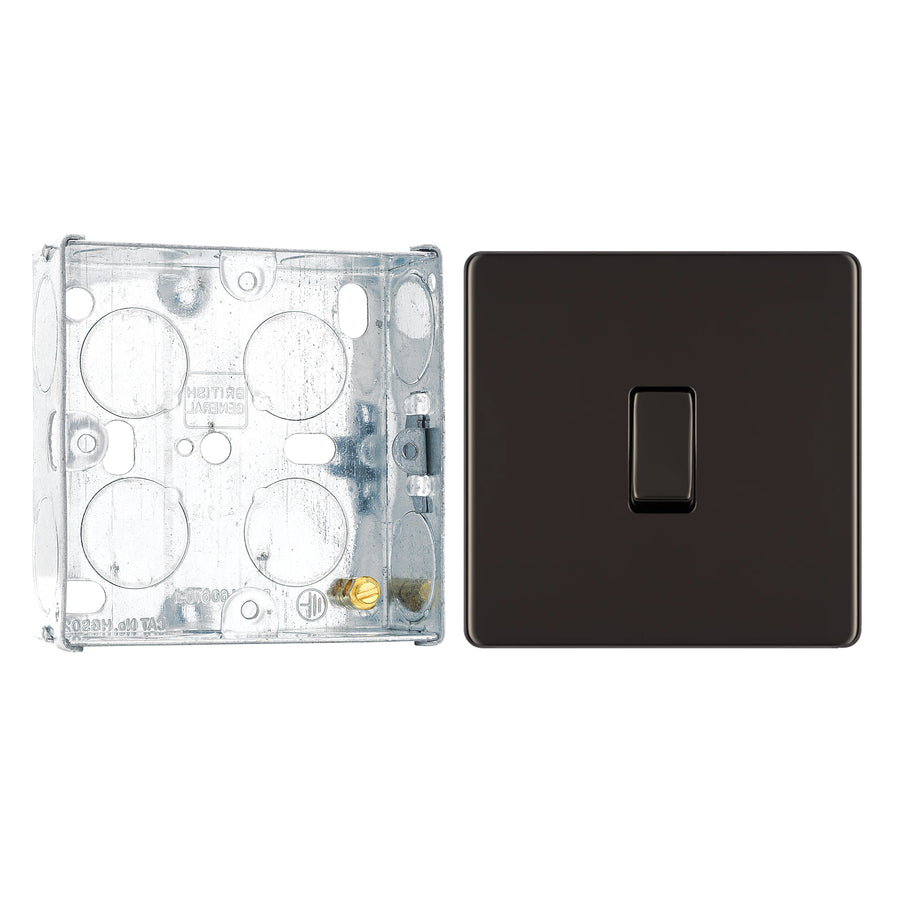 BG Screwless Black Nickel 20A 16AX Intermediate Light Switch FBN13 with 25mm Steel Back Box