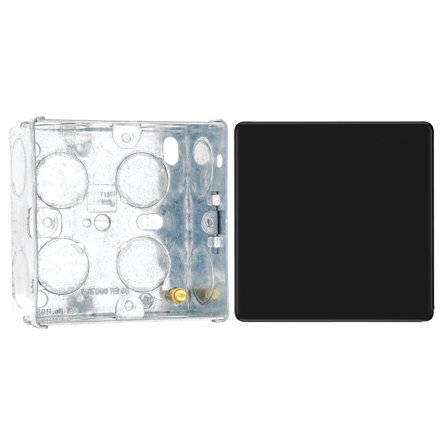 BG Screwless Matt Black Single Blanking Plate FFB94 with 35mm Steel Back Box
