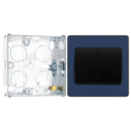 BG Evolve Matt Blue 2 Gang 20A 16AX 2 Way Wide Rocker Light Switch PCDDB42WB with 25mm Steel Back Box