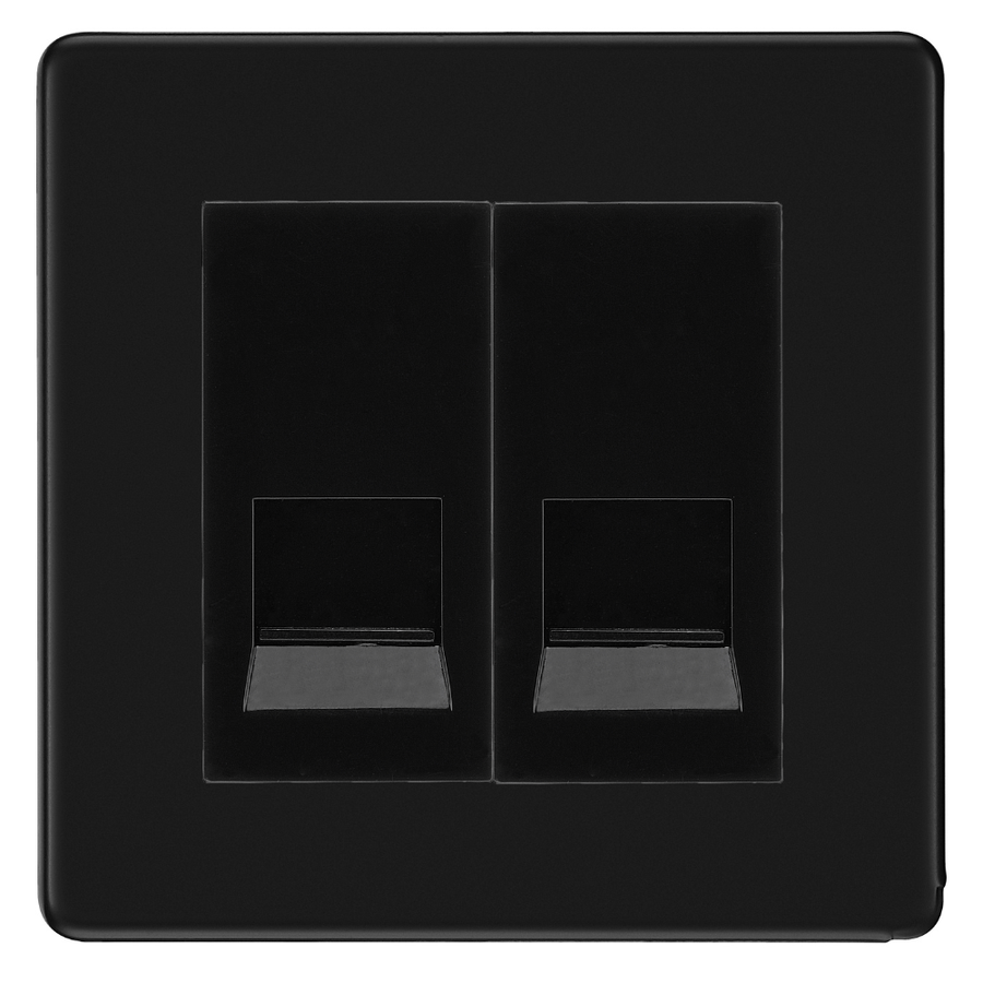 BG Screwless Matt Black Double Master Telephone Socket, Screw Terminal - Black Insert