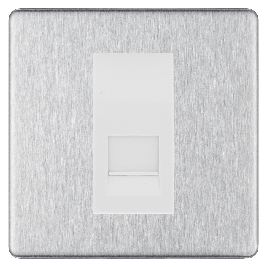 BG Screwless Brushed Steel Single Secondary Telephone Socket, Screw Terminal - White Insert