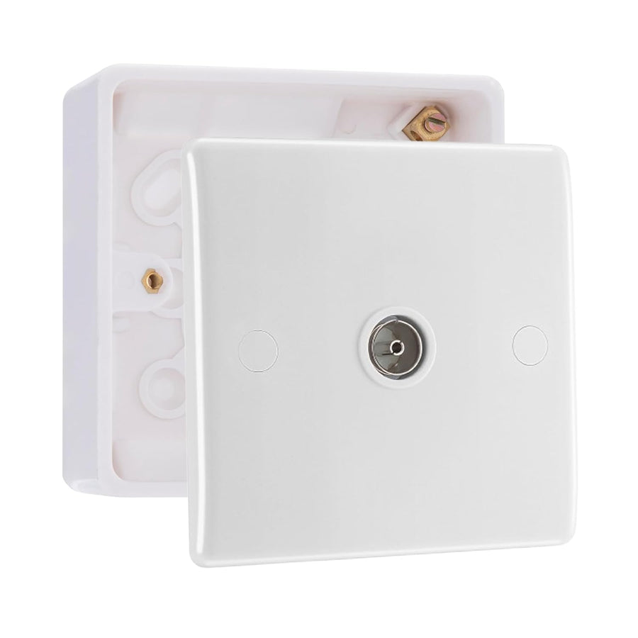 BG Electrical Single Isolated Co-Axial TV Socket Outlet & 32mm Pattress Back Box