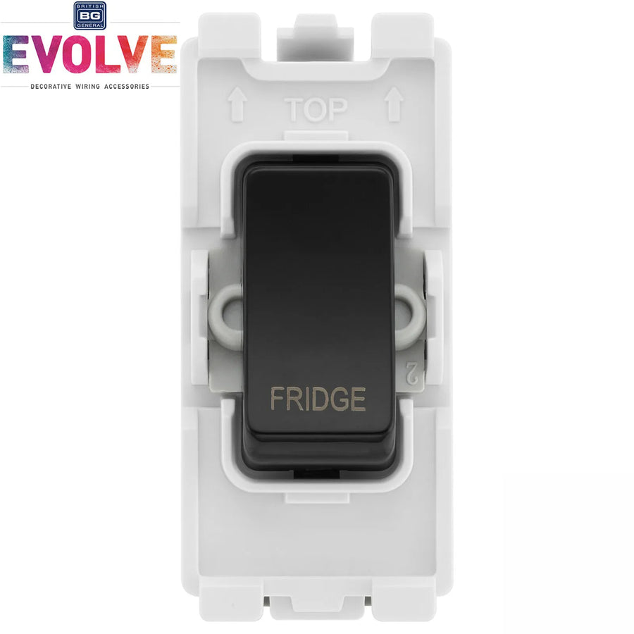 BG Evolve Black RRFDPCDB 20 Amp Double Pole Appliance Grid Switch Labelled Fridge