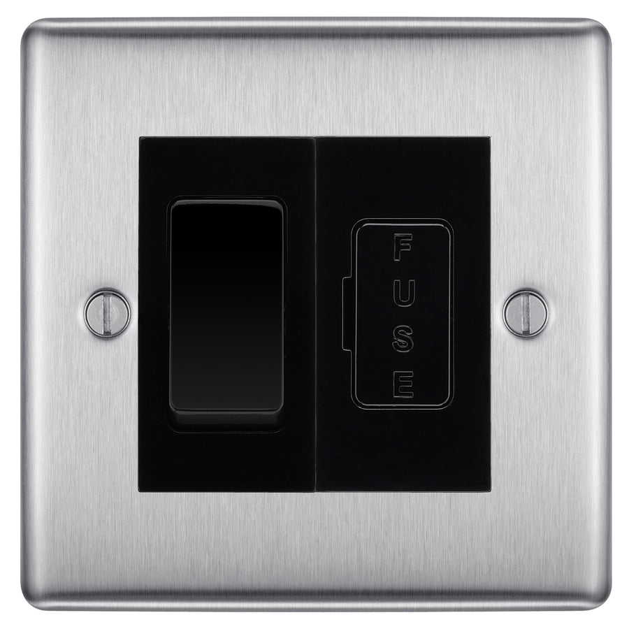 BG Nexus Metal Brushed Steel 20A Double Pole Switch & 13A Fused Spur Plate | Black Insert