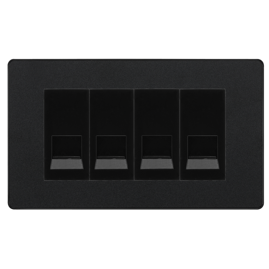 BG Evolve Matt Black 4 Gang Secondary Telephone Socket, Screw Terminal - Black Insert