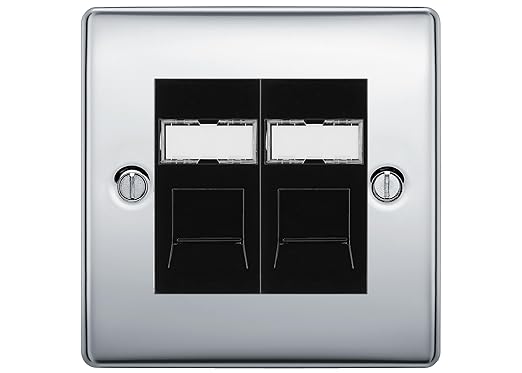 BG Nexus Metal Polished Chrome 2 Gang RJ45 Data Socket NPCRJ452B Black Inserts