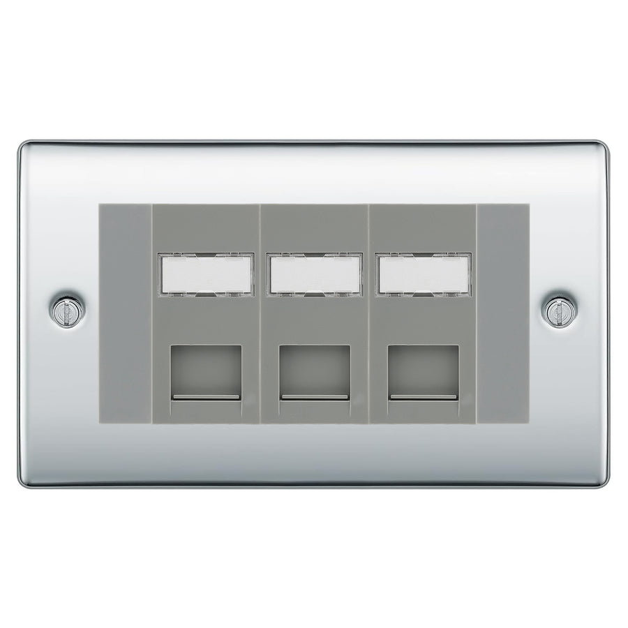 BG Nexus Polished Chrome 3 Gang RJ45 CAT6 Data Socket Grey Inserts