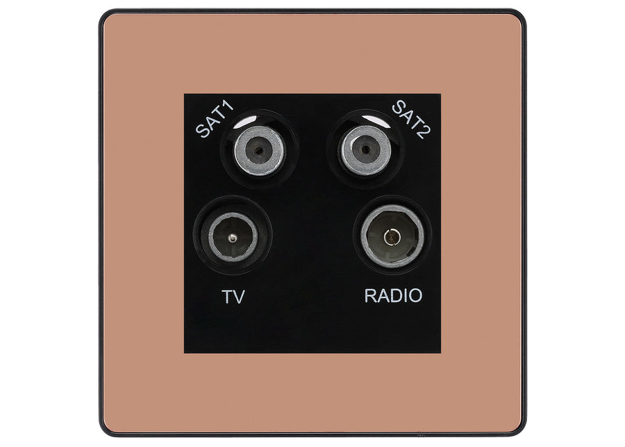 BG Evolve Polished Copper TV/FM/2x SAT Quadplex Socket – Black Insert