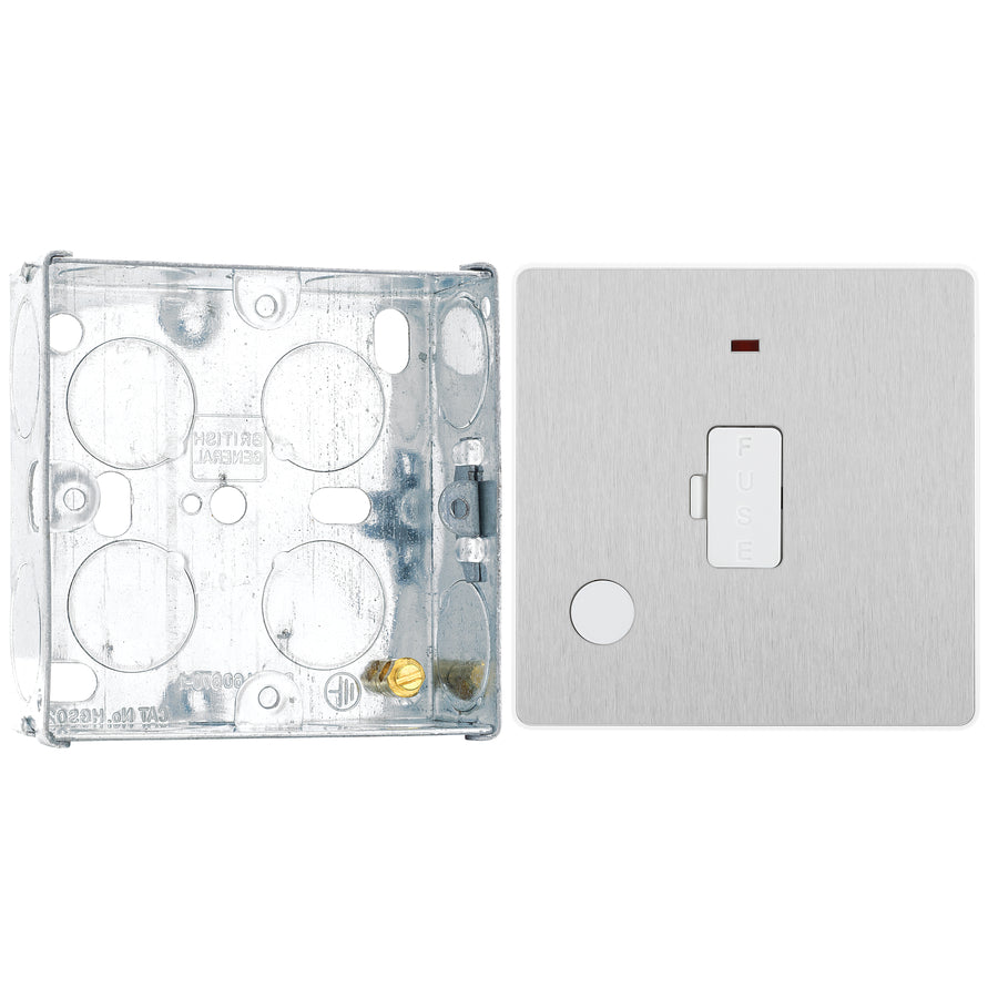 BG Evolve Brushed Steel 13A Flex Outlet Neon Unswitched Fused Connection Unit PCDBS54W with 25mm Steel Back Box
