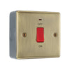 BG Nexus Antique Brass Single Plate 45A DP Neon Cooker Switch with Surface Pattress Back Box