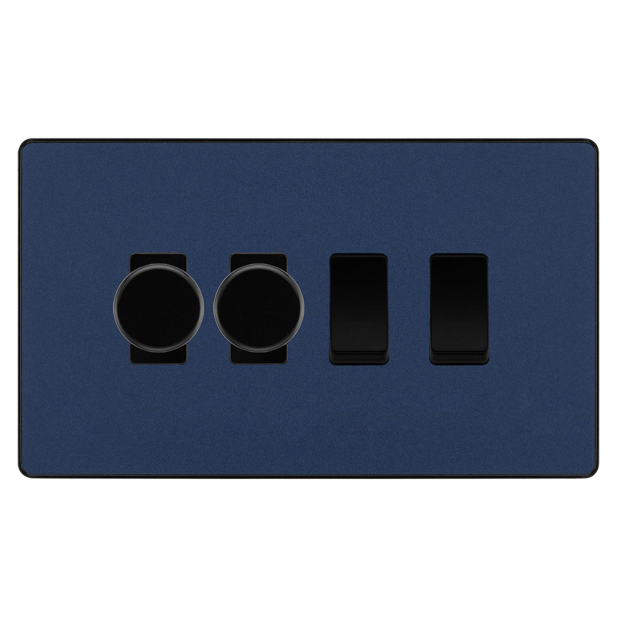 BG Evolve Matt Blue 4 Gang Light Switch 2x Trailing Edge LED Dimmer 2x ...
