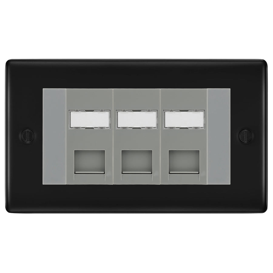 BG Nexus Matt Black 3 Gang RJ45 CAT6 Data Socket Grey Inserts