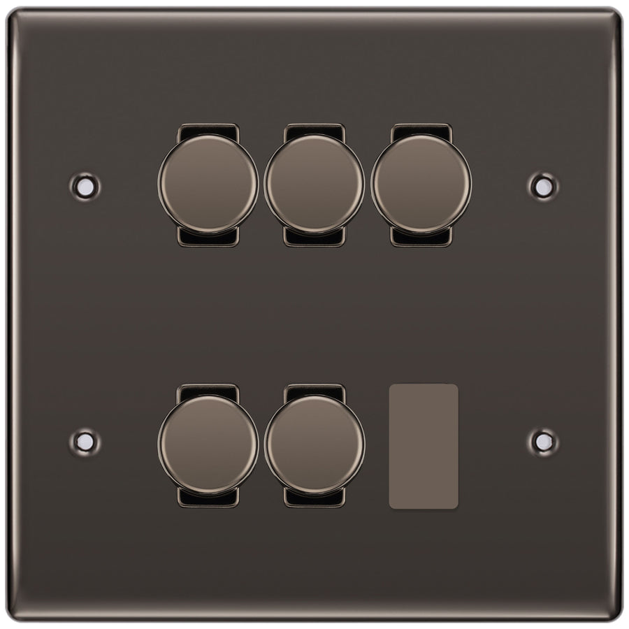 BG Black Nickel 5 Gang Trailing Edge LED Dimmer Light Switch 2 Way Custom Switch