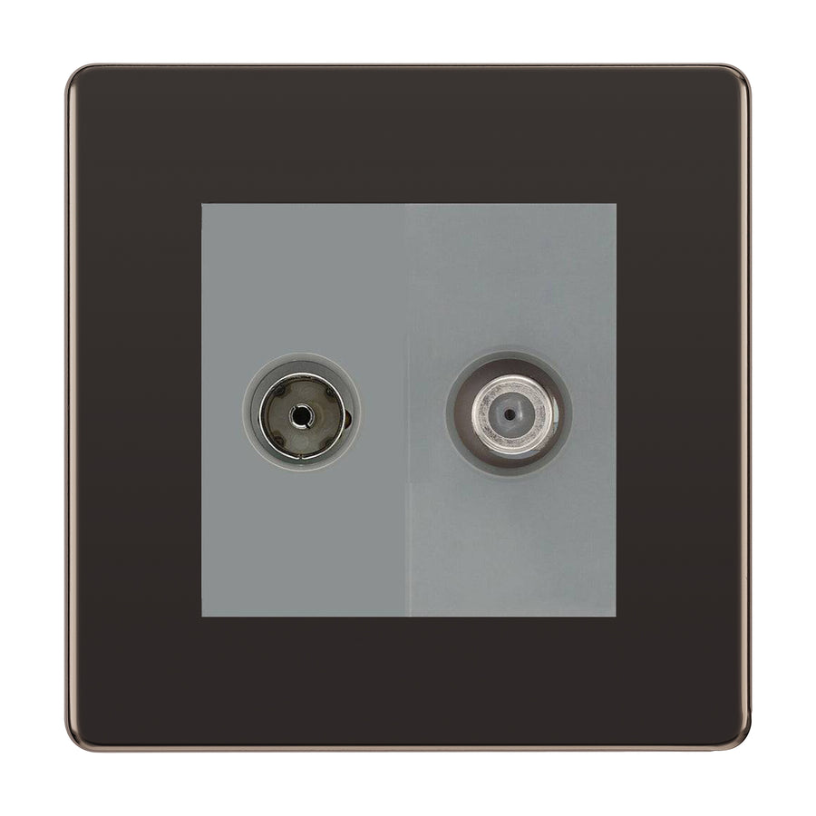 BG Flatplate Screwless Black Nickel TV & Satellite Socket FBN65G