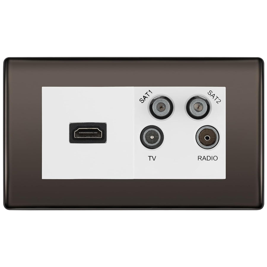 BG Nexus Black Nickel 4G Faceplate with HDMI + TV/FM/SAT Module - White Insert